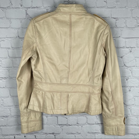 KENNETH COLE REACTION leather beige moto jacket size S - Picture 3 of 14